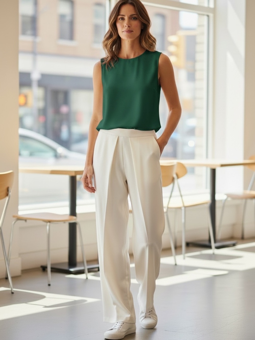 ODDY White Wide-Leg Pleated Trousers